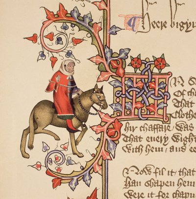 De Man van de Wet (detail) uit The Canterbury Tales, door Geoffrey Chaucer, Ellesmere Manuscript, facsimile editie, 1911 door English School